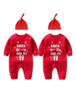 YSCULBUTOL Baby Twins Bodysuits He/She Did It Twin Outfit Girl Romper With Hat Set