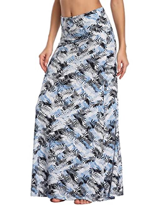 EXCHIC Women's Bohemian Style Print/Solid Elastic Waist Long Maxi Skirt