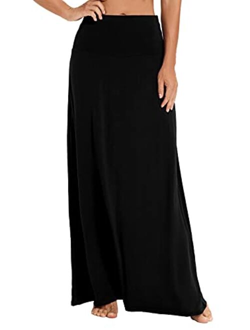 EXCHIC Women's Bohemian Style Print/Solid Elastic Waist Long Maxi Skirt