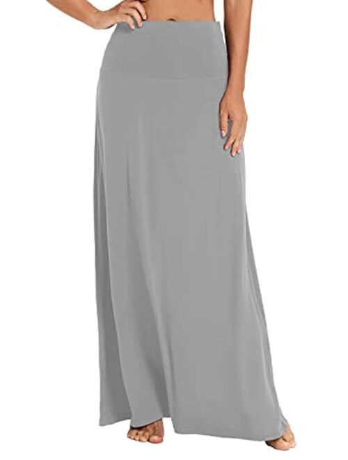 EXCHIC Women's Bohemian Style Print/Solid Elastic Waist Long Maxi Skirt