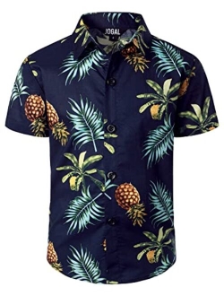 JOGAL Boy's Hawaiian Shirt Short Sleeve Floral Button Down Beach Shirts