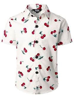 JOGAL Boy's Hawaiian Shirt Short Sleeve Floral Button Down Beach Shirts