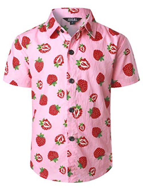 JOGAL Boy's Hawaiian Shirt Short Sleeve Floral Button Down Beach Shirts