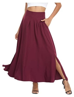 RANPHEE Women's Ankle Length High Waist A-line Flowy Long Maxi Skirt with Pockets