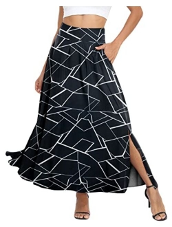 RANPHEE Women's Ankle Length High Waist A-line Flowy Long Maxi Skirt with Pockets