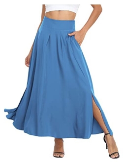 RANPHEE Women's Ankle Length High Waist A-line Flowy Long Maxi Skirt with Pockets