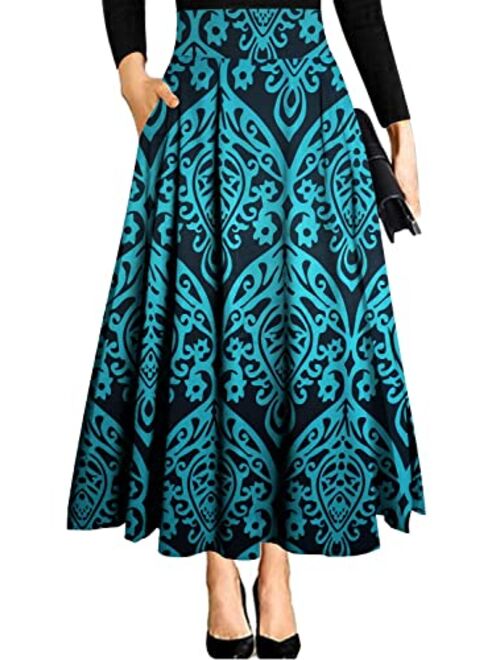 RANPHEE Women's Ankle Length High Waist A-line Flowy Long Maxi Skirt with Pockets