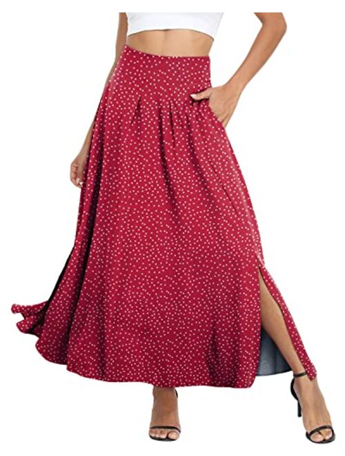 RANPHEE Women's Ankle Length High Waist A-line Flowy Long Maxi Skirt with Pockets