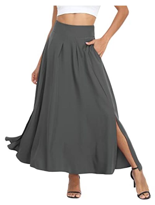 RANPHEE Women's Ankle Length High Waist A-line Flowy Long Maxi Skirt with Pockets