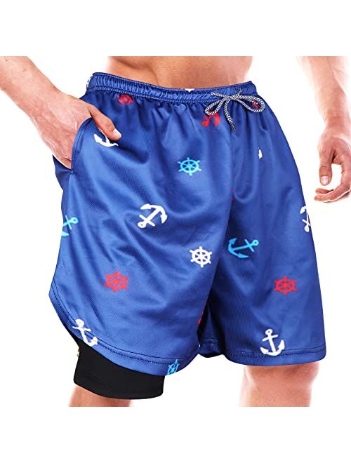 Iminfit Mens Swim Trunks Mens Bathing Suit Mens Swim Trunks with Compression Liner Quick Dry Beach Shorts with Pockets for Swimming