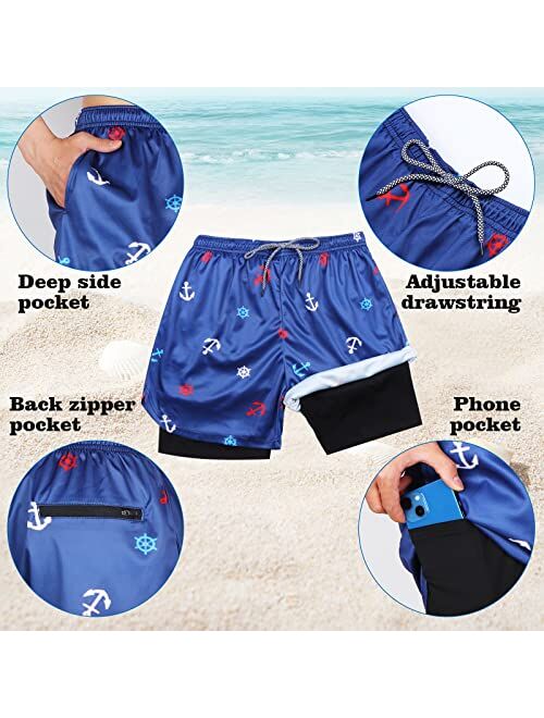 Iminfit Mens Swim Trunks Mens Bathing Suit Mens Swim Trunks with Compression Liner Quick Dry Beach Shorts with Pockets for Swimming