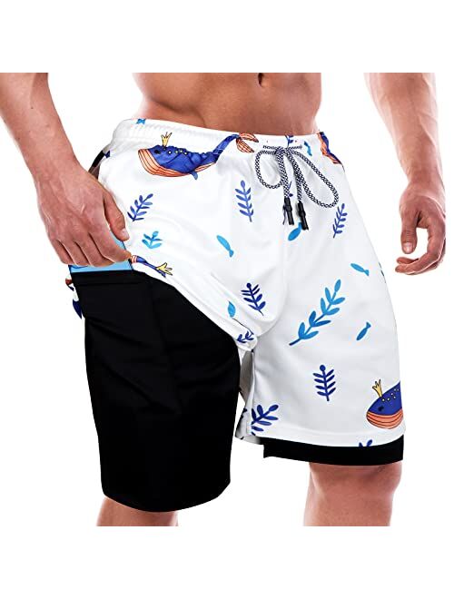 Iminfit Mens Swim Trunks Mens Bathing Suit Mens Swim Trunks with Compression Liner Quick Dry Beach Shorts with Pockets for Swimming