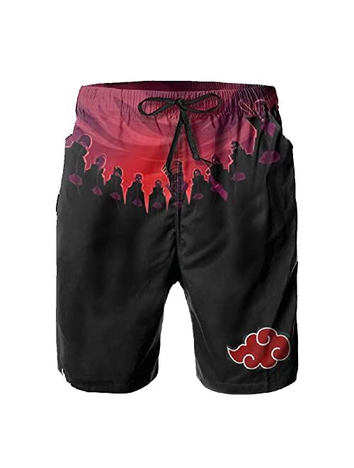 AILIBOTE Hawaiian Naru-to Akatsuki Men's Elastic Waist Swim Trunks Board Shorts