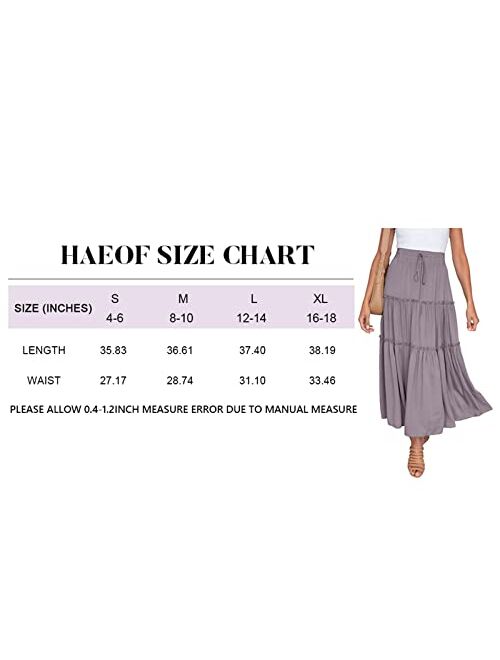 HAEOF Women's Boho Elastic High Waist A Line Ruffle Swing Beach Maxi Skirt with Pockets