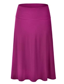 EIMIN Women's Solid Flared Lightweight Elastic Waist Classic Midi Skirt (S-3XL)