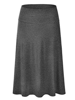 EIMIN Women's Solid Flared Lightweight Elastic Waist Classic Midi Skirt (S-3XL)