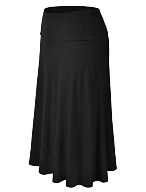 EIMIN Women's Solid Flared Lightweight Elastic Waist Classic Midi Skirt (S-3XL)