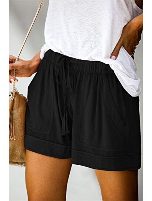 ONLYSHE Womens Casual Drawstring Shorts Summer Elastic Waist Shorts Pocketed Pants