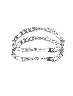 Aandlengraving Personalized Silver His & Hers ID Bracelet Set Custom Engraved Free