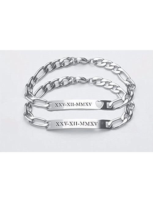 Aandlengraving Personalized Silver His & Hers ID Bracelet Set Custom Engraved Free