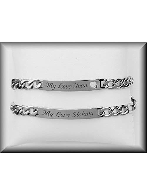 Aandlengraving Personalized Silver His & Hers ID Bracelet Set Custom Engraved Free