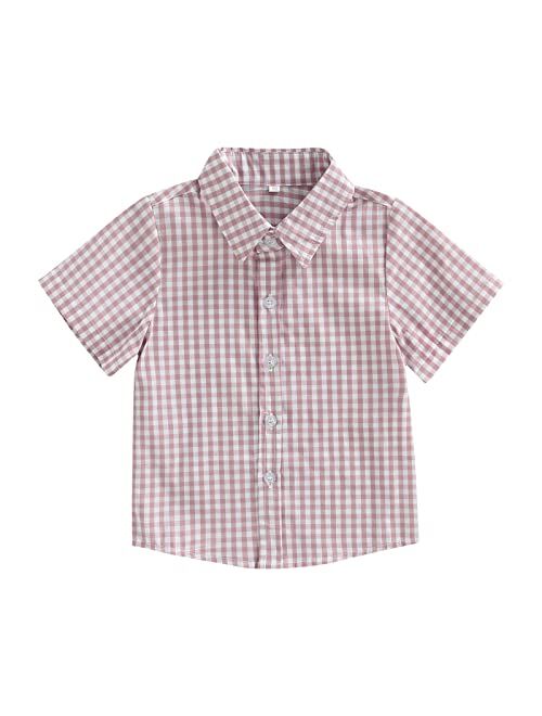 Huppeiiy Little Boys Cute Short Sleeve Plaid T-Shirt Top Summer Button Down Shirt