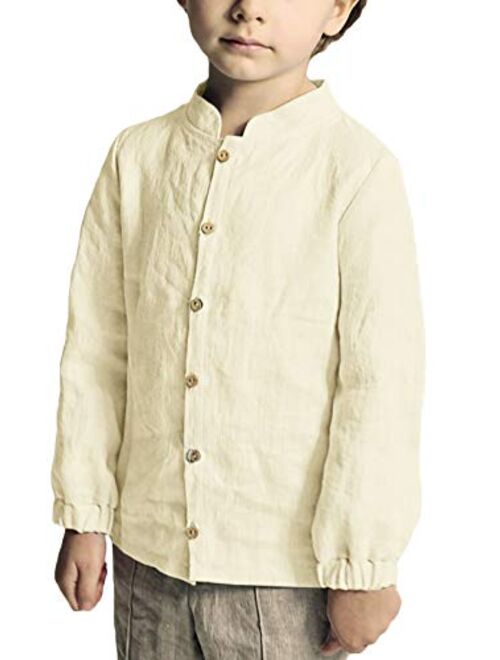 Runcati Baby Boys Long Sleeve Button Down Shirts Linen Cotton Cute Summer Beach Tops Solid Comfy T Shirt