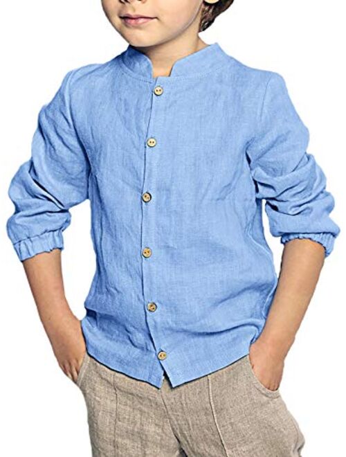 Runcati Baby Boys Long Sleeve Button Down Shirts Linen Cotton Cute Summer Beach Tops Solid Comfy T Shirt