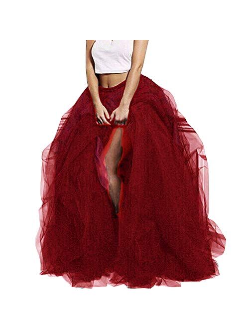 Lisong Women Maxi Tulle Floor Length Layered High Waist Spectial Occasion Skirt