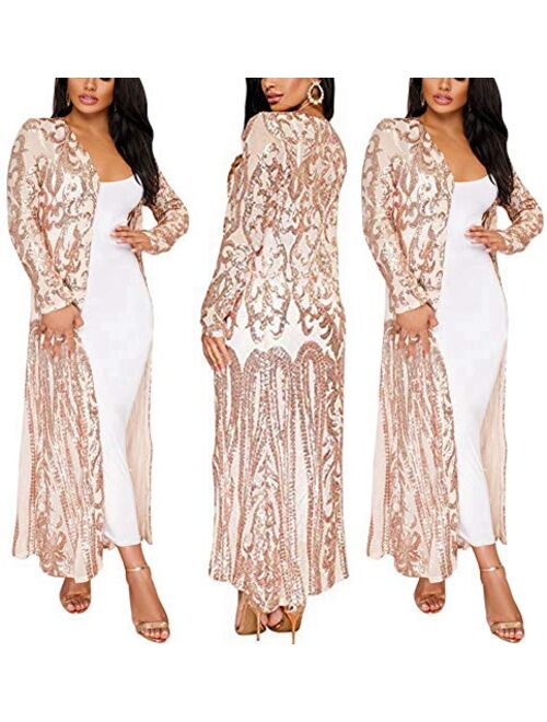 PROMLINK Sequin Cardigans Duster Sparkly Blazer Jackets Long for Women Evening