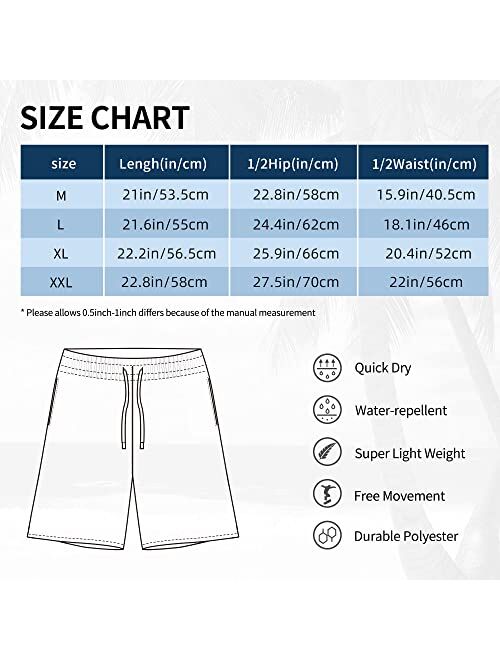 Amjetl Mens Summer Quick Dry 3D Print Swim Trunks with Mesh Lining Swimwear