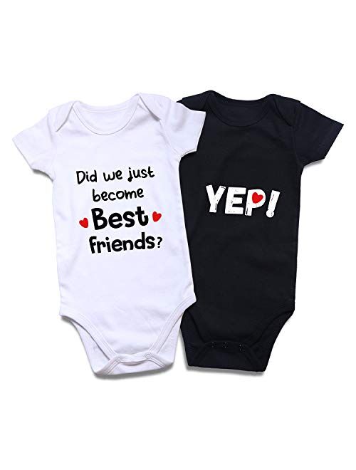 DEFAHN Twins Infant Baby Boy Girl Bodysuit, 2Pcs Unisex Funny Letter One-Piece Jumpsuit Clothes Outfits