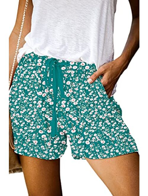 KISSMODA Womens Summer Shorts Leopard/Camo/Solid/Floral Print Elastic Waist Pocketed Casual Pants