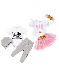 Sinhoon Baby Boy Girl Outfits Big Sister Little Brother Matching Set Bow top Pants Skirt