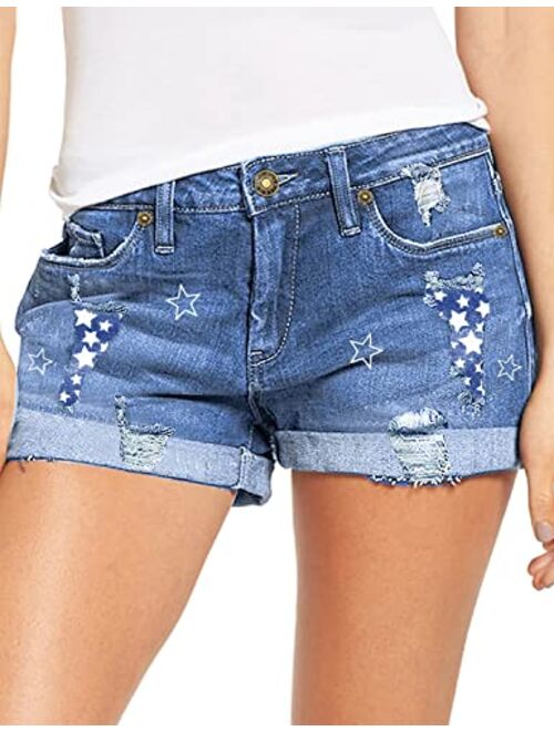 luvamia Women's Ripped Denim Jean Shorts High Waisted Stretchy Folded Hem Short Jeans