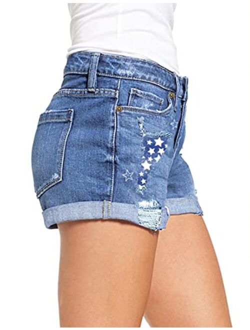 luvamia Women's Ripped Denim Jean Shorts High Waisted Stretchy Folded Hem Short Jeans