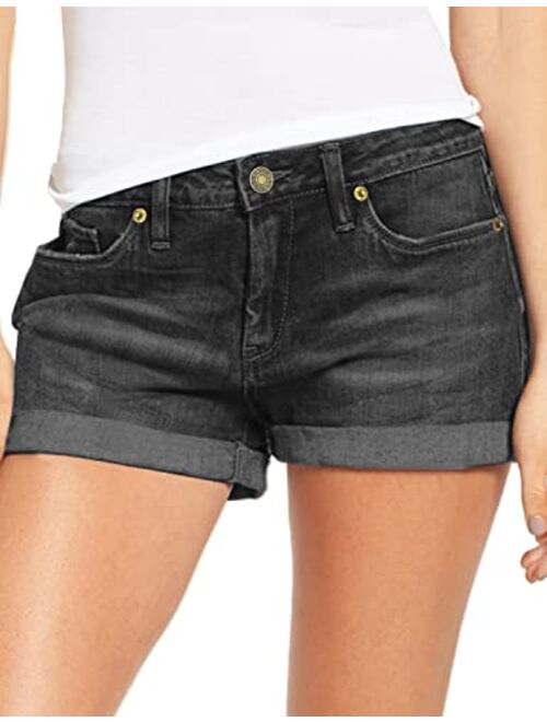 luvamia Women's Ripped Denim Jean Shorts High Waisted Stretchy Folded Hem Short Jeans