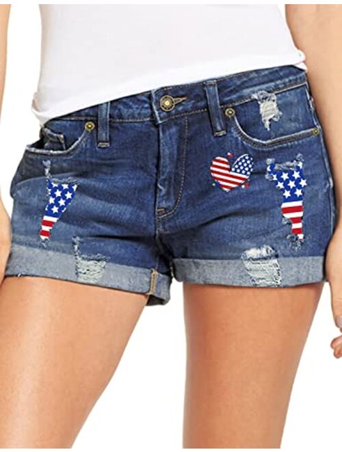 luvamia Women's Ripped Denim Jean Shorts High Waisted Stretchy Folded Hem Short Jeans