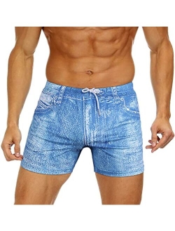 BONTIME Mens Swimming Trunks - Denim Print Swim Shorts Quick Dry Mens Bathing Suit, Swimsuits Boxer Board Shorts