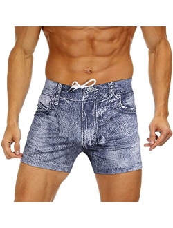 BONTIME Mens Swimming Trunks - Denim Print Swim Shorts Quick Dry Mens Bathing Suit, Swimsuits Boxer Board Shorts