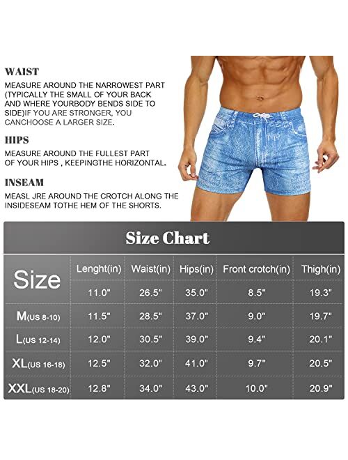 BONTIME Mens Swimming Trunks - Denim Print Swim Shorts Quick Dry Mens Bathing Suit, Swimsuits Boxer Board Shorts