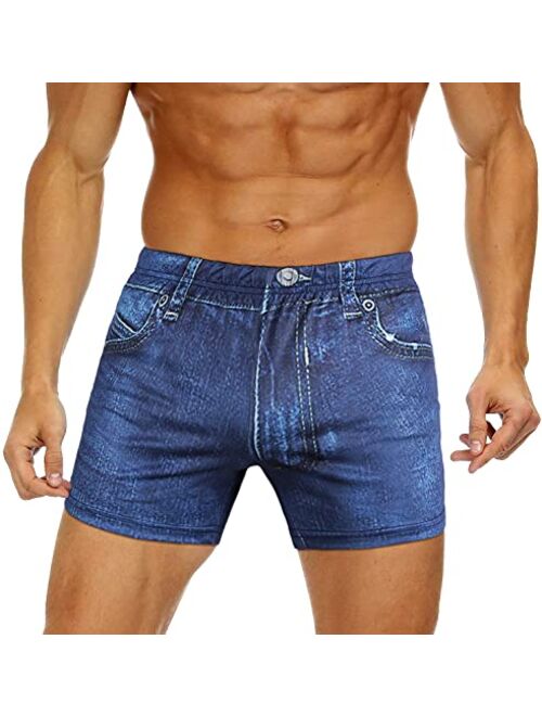 BONTIME Mens Swimming Trunks - Denim Print Swim Shorts Quick Dry Mens Bathing Suit, Swimsuits Boxer Board Shorts