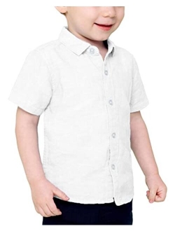 Runcati Toddler Baby Boys Button Down Shirts Short Sleeve White Dress Shirt Soft Cotton Kids Tops