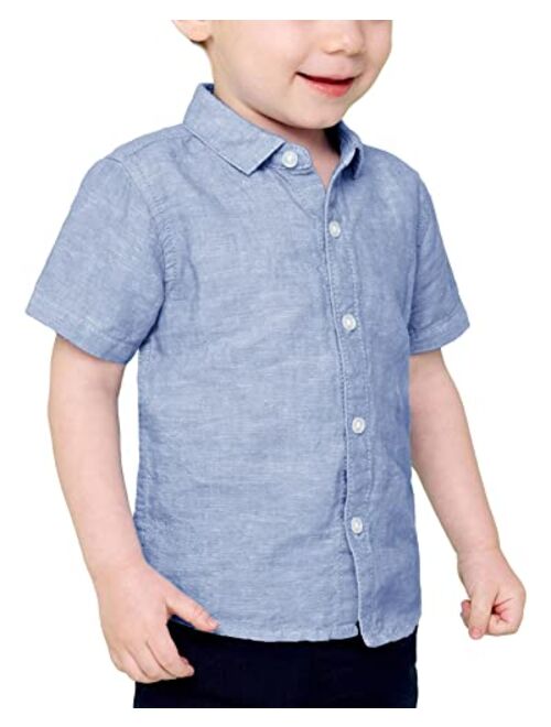 Runcati Toddler Baby Boys Button Down Shirts Short Sleeve White Dress Shirt Soft Cotton Kids Tops