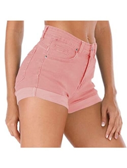 Cuihur Women's Summer High Waisted Denim Shorts Folded Hem Casual Short Jeans