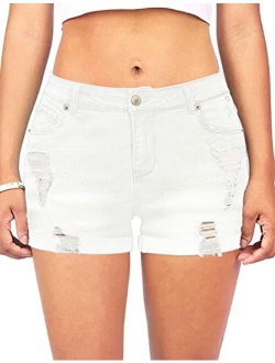 luvamia Women's Casual Mid Rise Denim Shorts Stretch Ripped Raw Hem Jean Shorts