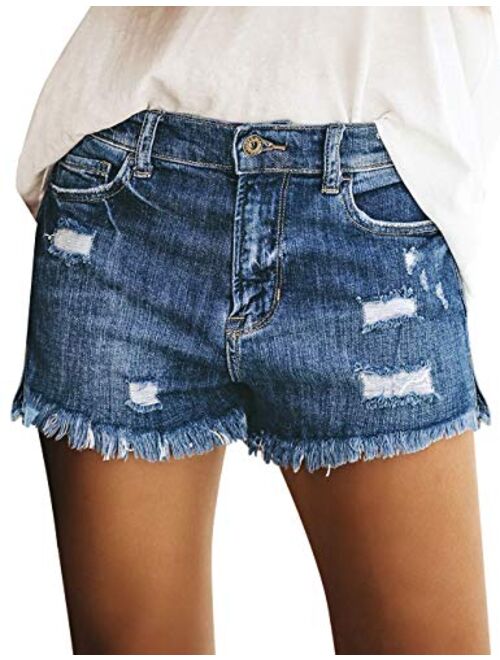 luvamia Women's Casual Mid Rise Denim Shorts Stretch Ripped Raw Hem Jean Shorts