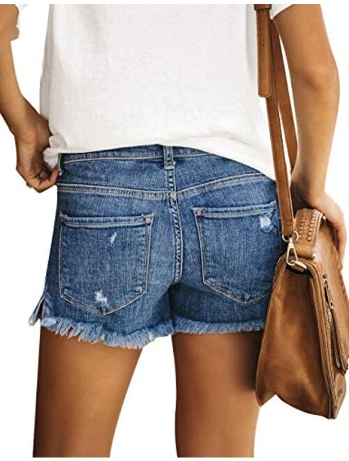 luvamia Women's Casual Mid Rise Denim Shorts Stretch Ripped Raw Hem Jean Shorts