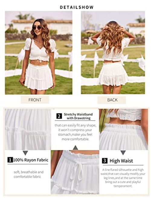 Avidlove Women's Summer High Waist Ruffle Short Skirt A-Line Beach Mini Skirts with Drawstring