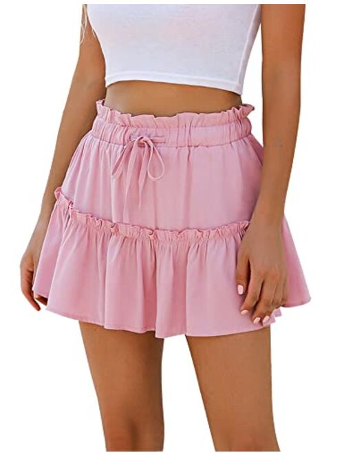 Avidlove Women's Summer High Waist Ruffle Short Skirt A-Line Beach Mini Skirts with Drawstring